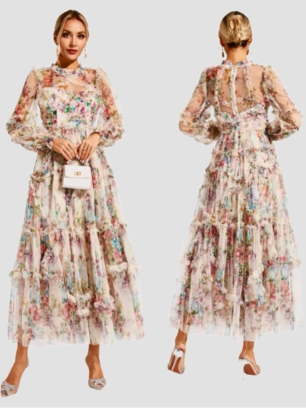 Catchall Floral Long Sleeve Midi Dress US Small